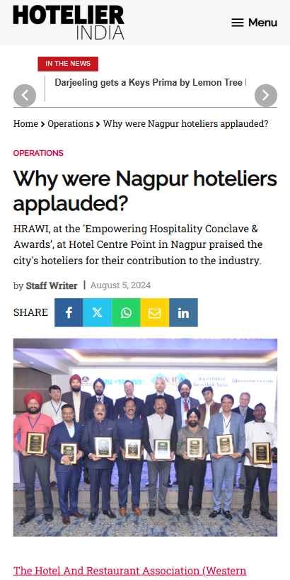Hotelier India Recognition